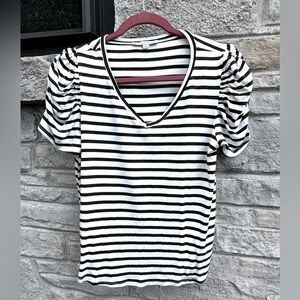 EUC - Army Green & White Striped Short Sleeved Puff T-Shirt - Size M